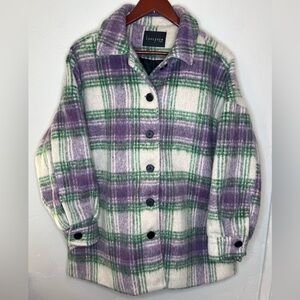 Lovepoem‎ by BLOCK Purple Green Plaid Shacket Button-Up Jacket Women’s Small